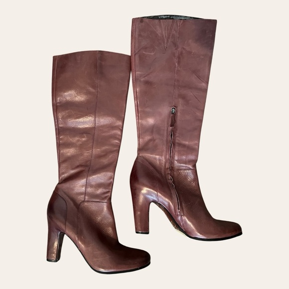 Burgundy leather knee high heeled boots Sam Edelman Seraphina size 11 - Picture 2 of 10